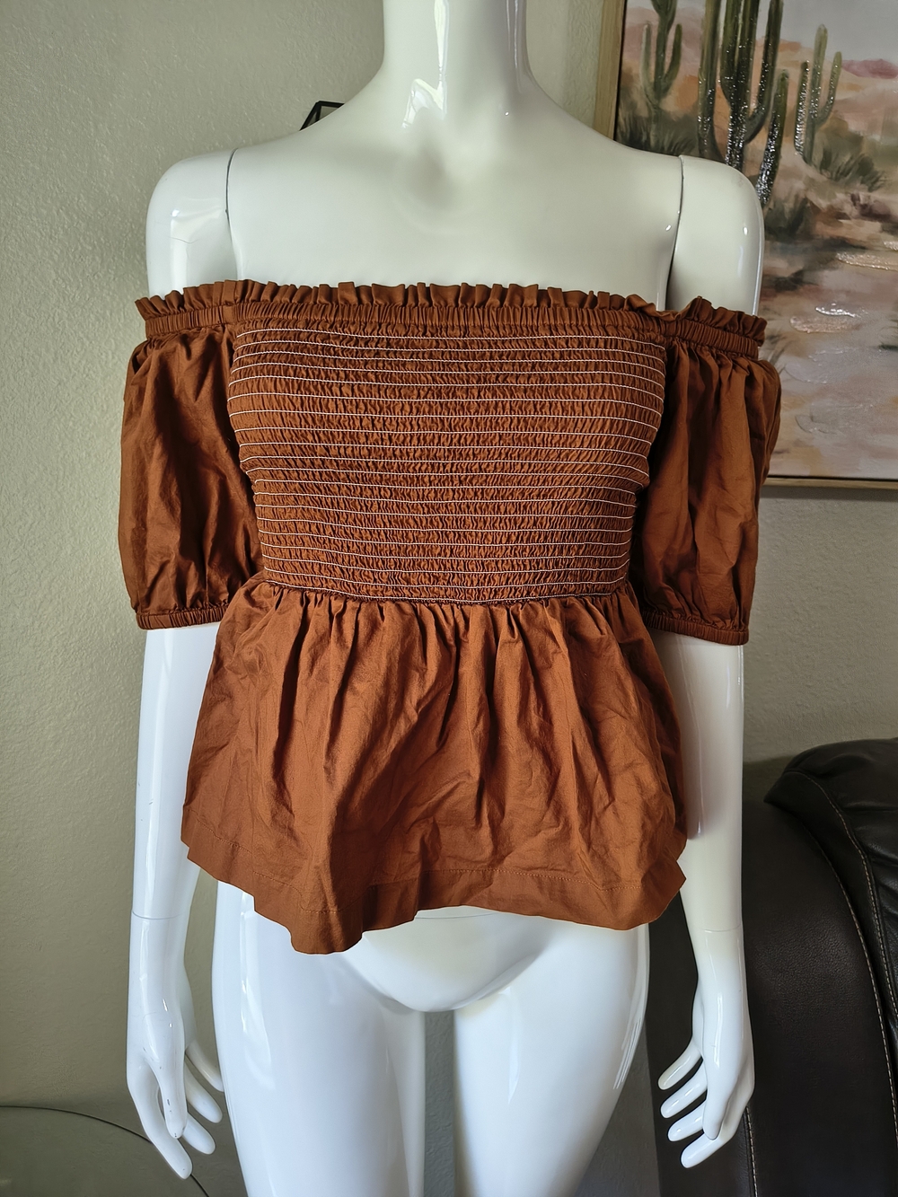 Old Navy Off-The-Shoulder Smocked Babydoll Top - Rust Brown - Size [XS]